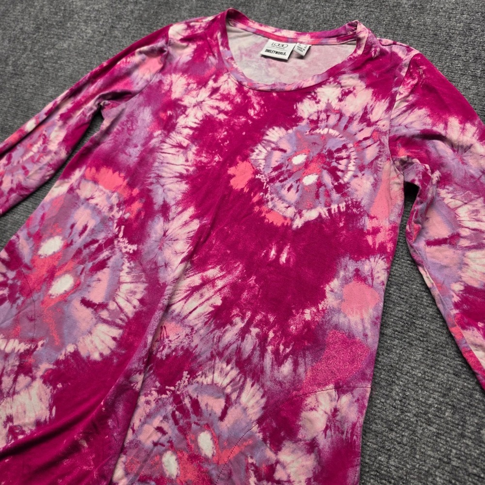 OGO Lori Goldstein SmileyWorld Tie Dye Tunic Top Womens XS Pink Sharkbite Hem